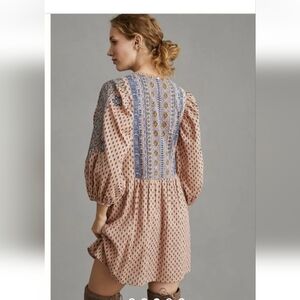 By Anthropologie Embroidered Tunic Drop Waist Mini Dress, bnwt M